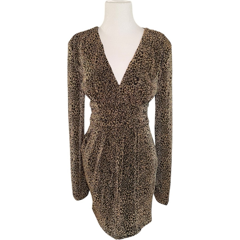 Gold Shimmer Ruched Long Sleeve Bodycon Dress